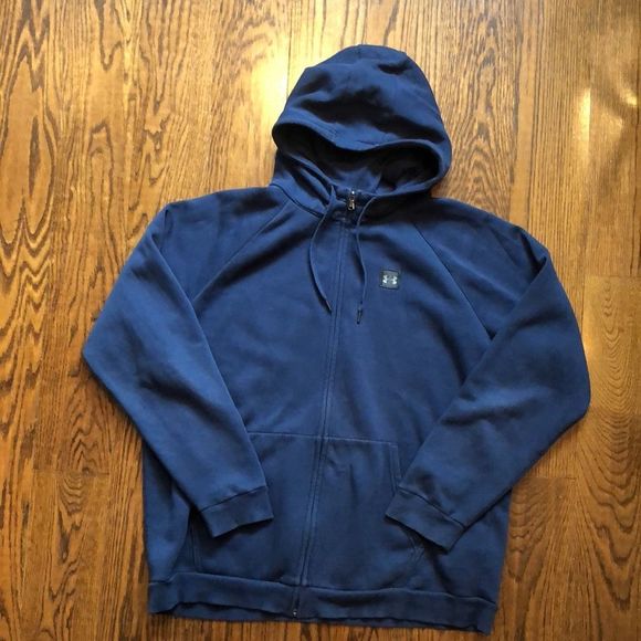 UNDER ARMOUR Men's Navy Blue Full Zipper Hoodie With Black Chest Logo Sz 2XL - Picture 1 of 10
